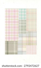 Creative geometric paper patchwork collage with pastel plaid textures