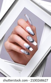 Creative gradient design nails female hands  Art manicure 