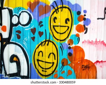 Creative graffiti street art murals are painted on street walls