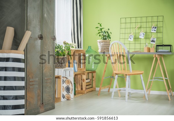 Creative Green Room Desk Chair Pallets Stock Image Download Now