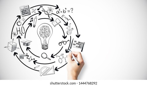 Creative Hand Drawn Education Sketch On Light Background. Knowledge And Innovation Concept 