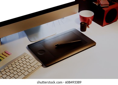 Creative header image, Top view of Creative professional designer's desk.