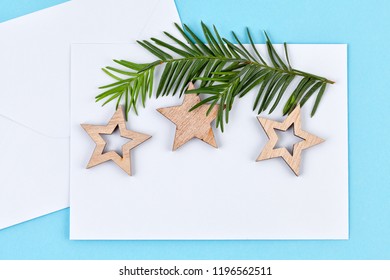 Creative Hobby Mockup. DIY Christmas Greeting Cards And Decoration. Process Of Making Handmade Christmas Invitations Or Cards