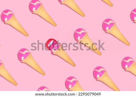 Creative ice cream pattern, candy pink background. Summer holiday idea. 