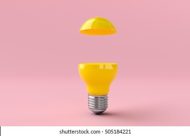 Creative idea in bulb shape as inspiration concept on light pink background , Minimal concept idea and creativity