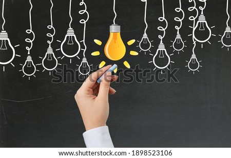 Creative idea concepts with light bulbs on a chalkboard background