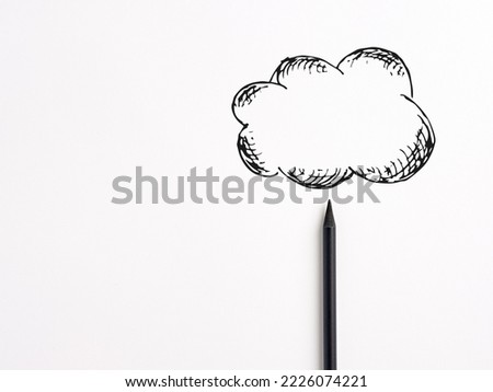 Creative idea, imagination and education. Cloud drawn by a black pencil on white background.