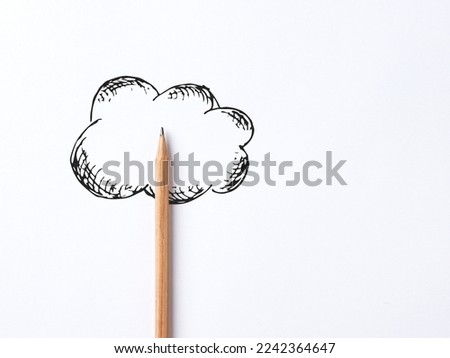 Creative idea, imagination and education. Cloud drawn by a black pencil on white background.