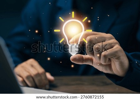Creative idea innovation concept with glowing light bulb icon, inspiration thinking, problem solving, business creativity, startup mindset, brainstorming solution and modern digital strategy.