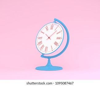 Creative idea layout globe sphere orb clock on pink pastel background. minimal business concept. Time of people, time value of work concepts is a valuable commodity and it's a measure of success.