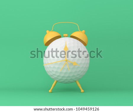 Creative idea layout Golf alarm clock on pastel green background. minimal idea sport concept. Idea creative to produce work within an advertising marketing communications or artwork design.
