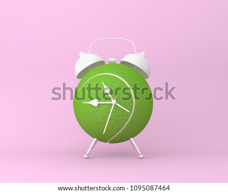 Creative idea layout Tennis ball alarm clock on pastel pink background. minimal idea sport concept. Idea creative to produce work within an advertising marketing communications or artwork design.
