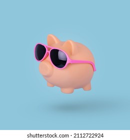 Creative idea with Piggy Bank wearing sunglasses isolated on a bright blue background. Minimal fun  business finance concept idea. - Powered by Shutterstock