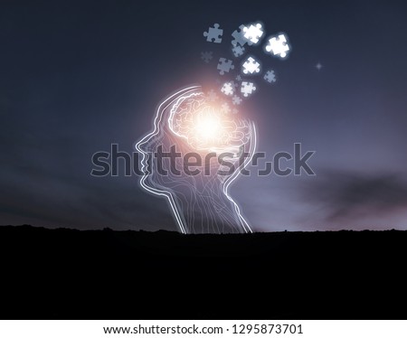creative idea.Concept of idea and innovation . Creative idea for memory loss, dementia, Alzheimer's disease and mental health concept.Strengthen the brain the worn part Stock photo © 