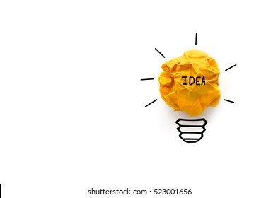 Creative Idea.Concept Idea And Innovation With Paper Light Bulb On White Background