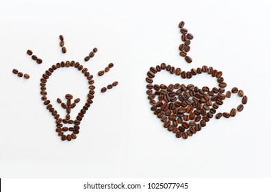 Creative ideas shape bulb light and heart cup from coffee beans on white background. - Powered by Shutterstock - Get 15% off with code: PIKWIZARD15