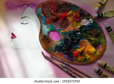 女性 横顔 水彩 の写真素材 画像 写真 Shutterstock