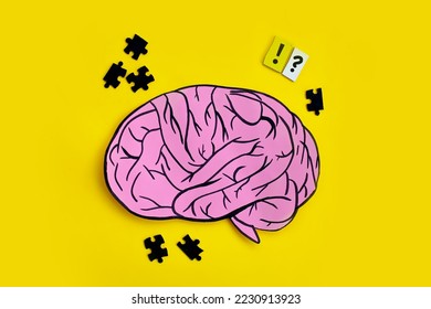 creative layout with drawn human brain. brain storm concept. flat lay. top view. copy space