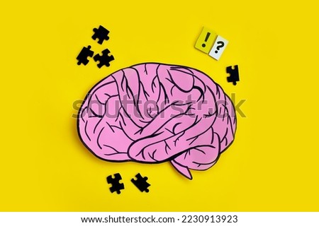 creative layout with drawn human brain. brain storm concept. flat lay. top view. copy space