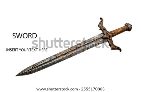 Creative Layout Featuring Sword Isolated on a White Background