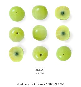Creative layout made of amla. Food abstract background. Amla on the white background.
