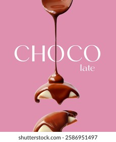 Creative layout made of bar of  dark and white chocolate on the blue background. Flat lay. Food concept.  Melted chocolate on the blue.