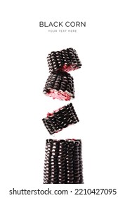 Creative layout made of blue corn on the white background. Flat lay. Food concept. Macro  concept. 