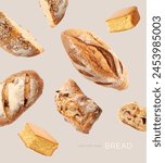 Creative layout made of bread on the beige background. Food concept. Macro concept.