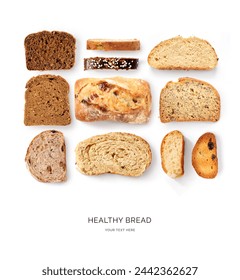 Creative layout made of breads on white background. Flat lay. Food concept.