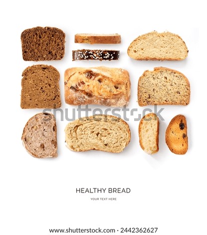Creative layout made of breads on white background. Flat lay. Food concept.