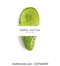 Creative layout made of cactus nopal on the white background. Flat lay. Food concept. Macro  concept. - Shutterstock ID 2137642459