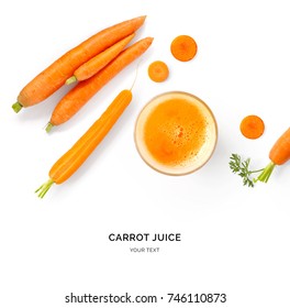 Creative layout made of carrot juice. Flat lay. Food concept. Carrot on the white background.