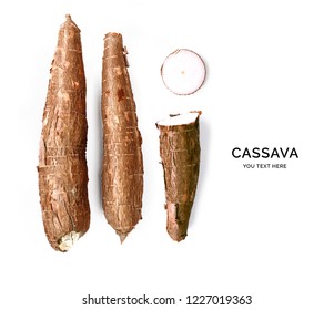 Creative layout made of cassava on the white background. Flat lay. Food concept. 