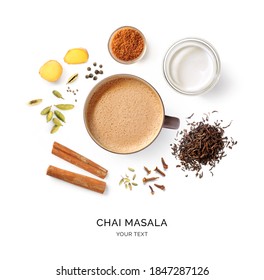 Creative layout made of chai masala on a white background. Top view. Indian drink. Black tea with milk and species.  - Powered by Shutterstock