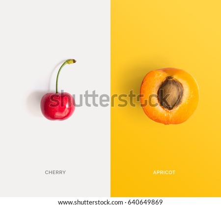 Creative layout made of cherry and apricot. Flat lay. Food concept.