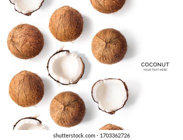 Creative layout made of coconut  on white background. Flat lay. Food concept. 