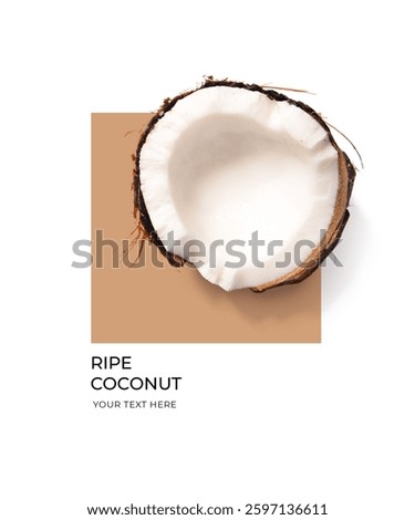 Creative layout made of coconut on the brown and white background. Flat lay. Food concept. Lemon on white background.