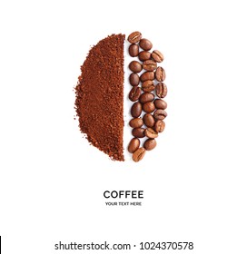 Creative layout made of coffee beans and coffee powder on white background. Flat lay.  - Powered by Shutterstock