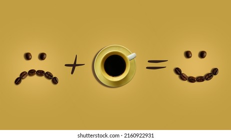 Creative layout made of coffee beans and yellow cup against gradient yellow background. Flat lay, copy space. Before and after coffee. Good morning. - Powered by Shutterstock