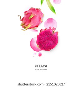 Creative layout made of dragonfruit on watercolour background. Flat lay. Food concept. 