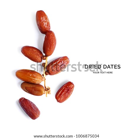 Creative layout made of dried dates on the white background. Flat lay. Food concept.