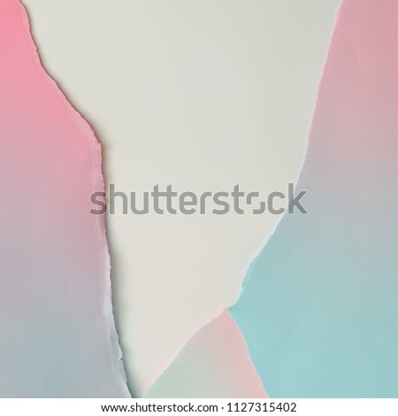 Creative layout made of gradient  pastel pink and blue paper backround. Minimal flat lay.