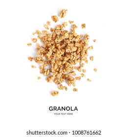 Creative layout made of granola isolated on white background.Flat lay. Food concept.