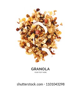 Creative layout made of granola isolated on white background.Flat lay. Food concept.