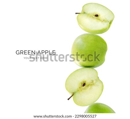 Creative layout made of green apple on white background. Flat lay. Food concept. Macro  concept.