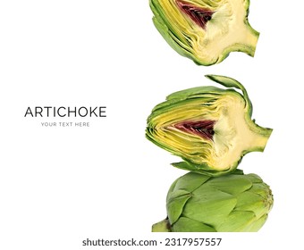 Creative layout made of green artichoke on the white background. Flat lay. Food concept. - Powered by Shutterstock
