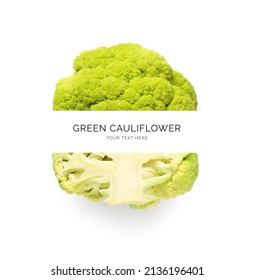 Creative layout made of green cauliflower on the white background. Flat lay. Food concept.