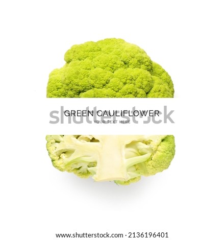 Creative layout made of green cauliflower on the white background. Flat lay. Food concept.