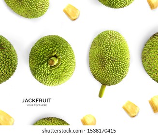 Creative Layout Made Of Jackfruit On The White Background. Flat Lay. Food Concept.