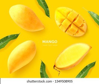Creative layout made of mango. Flat lay. Food concept. Macro concept. Yellow background. - Shutterstock ID 1349508905